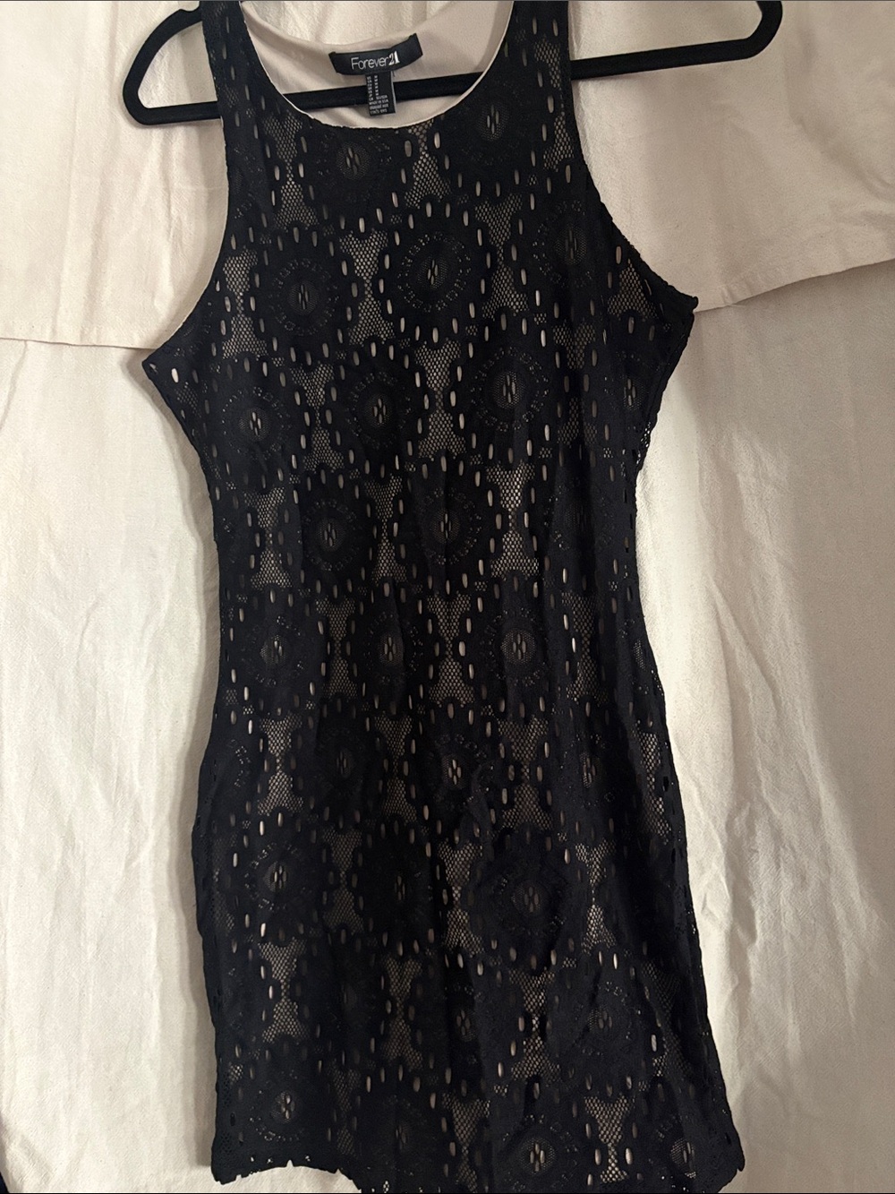 Forever 21 Black Lace Overlay Dress with Ivory Lining